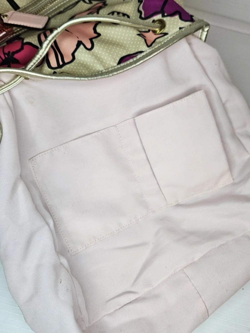 COACH Kyra Floral Poppy Print Backpack Pink White Purple Gold Tone Bag